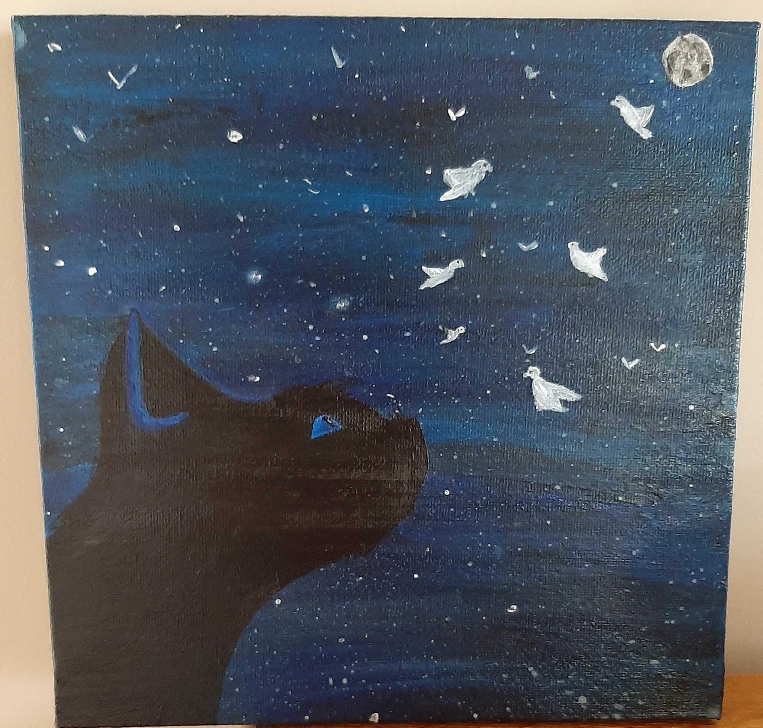 Kat vs nacht schilderij